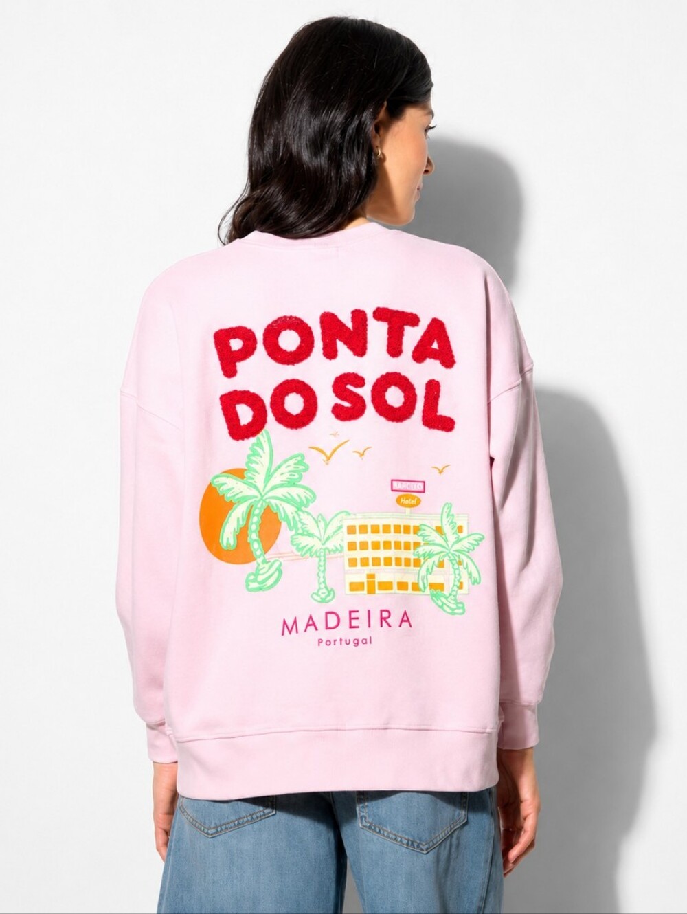 NWT Wild Fable Ponta Do Sol Madeira Portugal Graphic Sweatshirt Pink Cozy Fleece